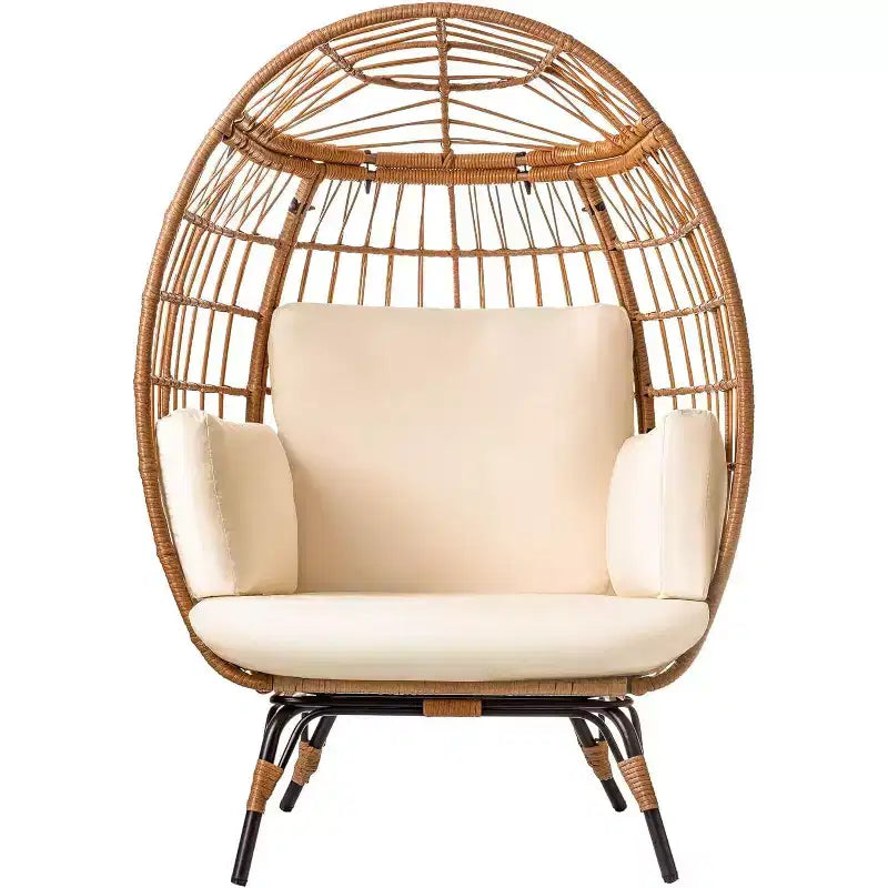 Wicker Egg Chair  PE Rattan Patio Chair with Steel Frame & Ivory Cushion  Perfect for Backyard, Balcony, Garden & Indoor Lounging MAPLE 99