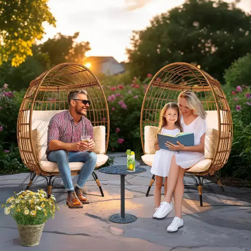 Wicker Egg Chair  PE Rattan Patio Chair with Steel Frame & Ivory Cushion  Perfect for Backyard, Balcony, Garden & Indoor Lounging MAPLE 99