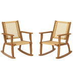 Outsunny Outdoor Rocking Chair Set of 2, Acacia Wood Outdoor Rockers with Wicker Back and Seat, Khaki