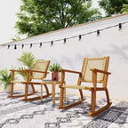 Outsunny Outdoor Rocking Chair Set of 2, Acacia Wood Outdoor Rockers with Wicker Back and Seat, Khaki