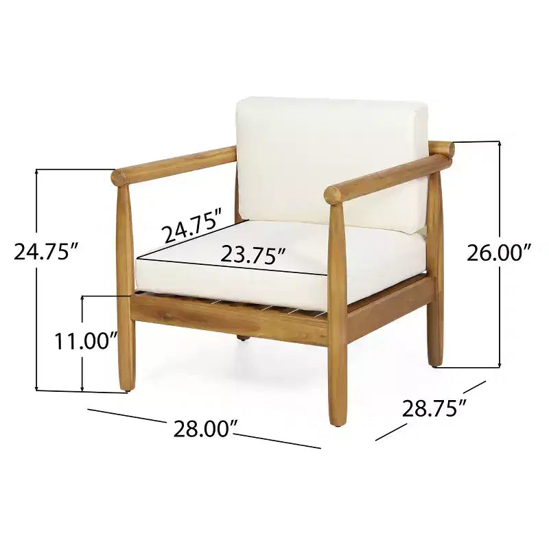 Christopher Knight Home Bonsallo Outdoor Acacia Wood Club Chair with Weather-Resistant Cushions, Teak/Cream