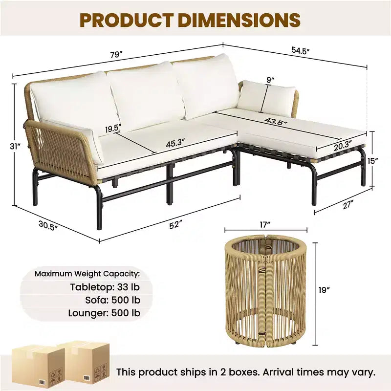 Yaheetech 3 Piece Patio Sectional L-shaped Sofa Set with Table, Cushions, Pillows for Backyard, Deck, Poolside