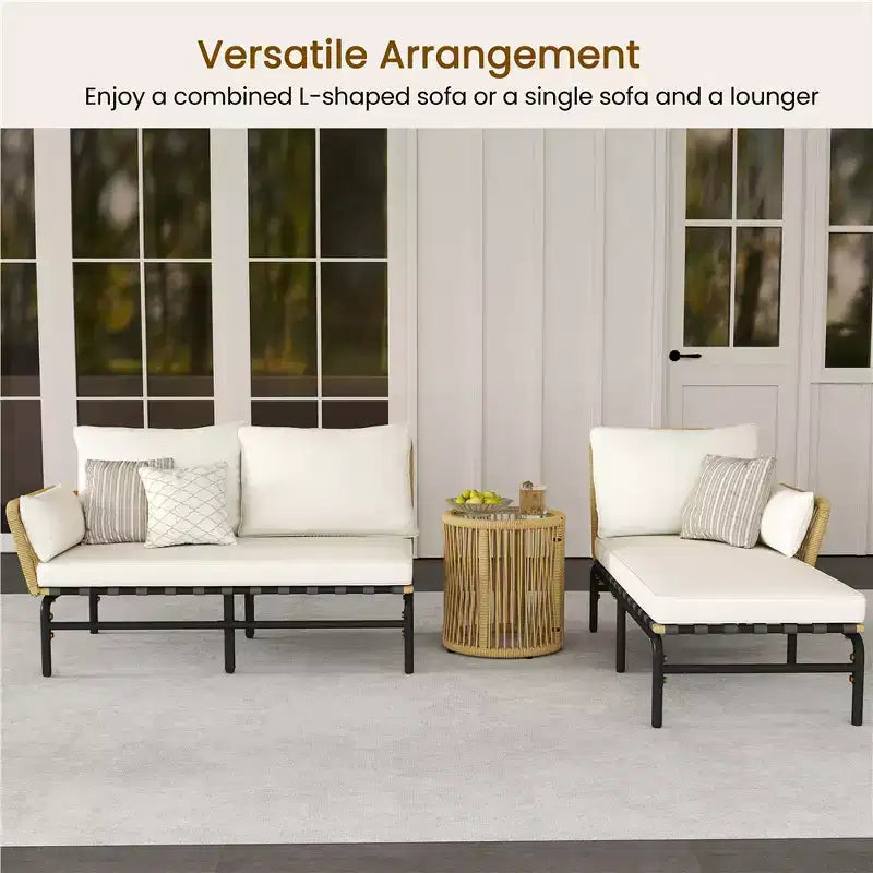 Yaheetech 3 Piece Patio Sectional L-shaped Sofa Set with Table, Cushions, Pillows for Backyard, Deck, Poolside