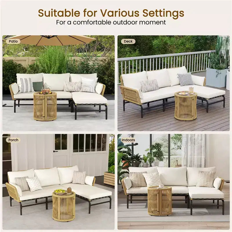 Yaheetech 3 Piece Patio Sectional L-shaped Sofa Set with Table, Cushions, Pillows for Backyard, Deck, Poolside