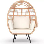 Egg Chair Oversized Lounger with UV-Resistant Cushions, All-Weather Wicker for Indoor/Outdoor, 370lbs Capacity, White