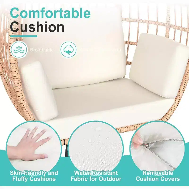 Poltrona a uovo oversize con cuscini resistenti ai raggi UV, vimini per tutte le stagioni per interni/esterni, capacità 167 kg, bianca