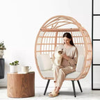 Poltrona a uovo oversize con cuscini resistenti ai raggi UV, vimini per tutte le stagioni per interni/esterni, capacità 167 kg, bianca