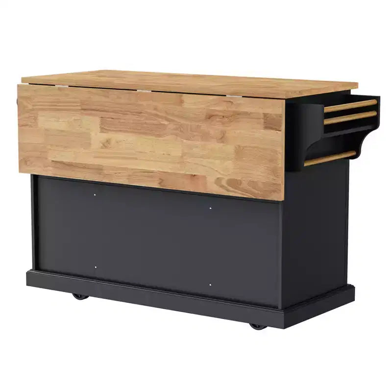 Isola da cucina Whisen 54 con piano ribaltabile in legno di gomma, carrello da cucina su ruote con trama in rilievo e svariate opzioni di archiviazione