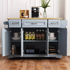 Isola da cucina Whisen 54 con piano ribaltabile in legno di gomma, carrello da cucina su ruote con trama in rilievo e svariate opzioni di archiviazione