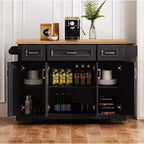 Isola da cucina Whisen 54 con piano ribaltabile in legno di gomma, carrello da cucina su ruote con trama in rilievo e svariate opzioni di archiviazione