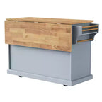 Isola da cucina Whisen 54 con piano ribaltabile in legno di gomma, carrello da cucina su ruote con trama in rilievo e svariate opzioni di archiviazione