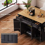 Isola da cucina Whisen 54 con piano ribaltabile in legno di gomma, carrello da cucina su ruote con trama in rilievo e svariate opzioni di archiviazione
