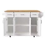 Isola da cucina Whisen 54 con piano ribaltabile in legno di gomma, carrello da cucina su ruote con trama in rilievo e svariate opzioni di archiviazione