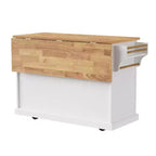 Isola da cucina Whisen 54 con piano ribaltabile in legno di gomma, carrello da cucina su ruote con trama in rilievo e svariate opzioni di archiviazione
