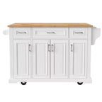 Isola da cucina Whisen 54 con piano ribaltabile in legno di gomma, carrello da cucina su ruote con trama in rilievo e svariate opzioni di archiviazione
