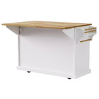 Isola da cucina Whisen 54 con piano ribaltabile in legno di gomma, carrello da cucina su ruote con trama in rilievo e svariate opzioni di archiviazione