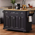 Whisen 54 Kitchen Island with Rubber Wood Drop Leaf, Embossed Texture Kitchen Cart on Wheels with Multiple Storage