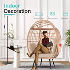 Poltrona a Uovo Extra Large con Cuscini Resistenti ai Raggi UV, Rattan Sintetico per Interni/Esterni, Capacità 168 kg, Beige