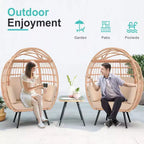 Poltrona a Uovo Extra Large con Cuscini Resistenti ai Raggi UV, Rattan Sintetico per Interni/Esterni, Capacità 168 kg, Beige