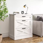 Heynemo Wide Nightstand for Bedroom, Wood X-Shaped Nightstand with 3 Drawer, Farmhouse End Table with Drawers, Beside Table for Home, White