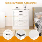 Heynemo Comodino Largo per Camera da Letto, Comodino a X in Legno con 3 Cassetti, Tavolino d'Appoggio Stile Rustico con Cassetti, Tavolino da Notte per Casa, Bianco