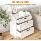 Heynemo Comodino Largo per Camera da Letto, Comodino a X in Legno con 3 Cassetti, Tavolino d'Appoggio Stile Rustico con Cassetti, Tavolino da Notte per Casa, Bianco
