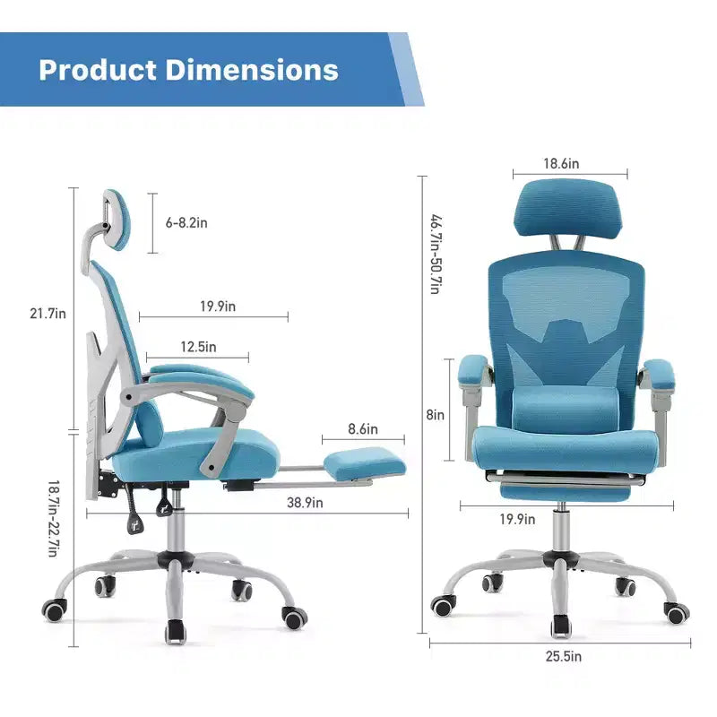 JIONJOY Sedia Gaming Ergonomica in Rete con Poggiapiedi - Reclinabile da 90 a 135 Gradi, Supporto Lombare e Poggiatesta Regolabili