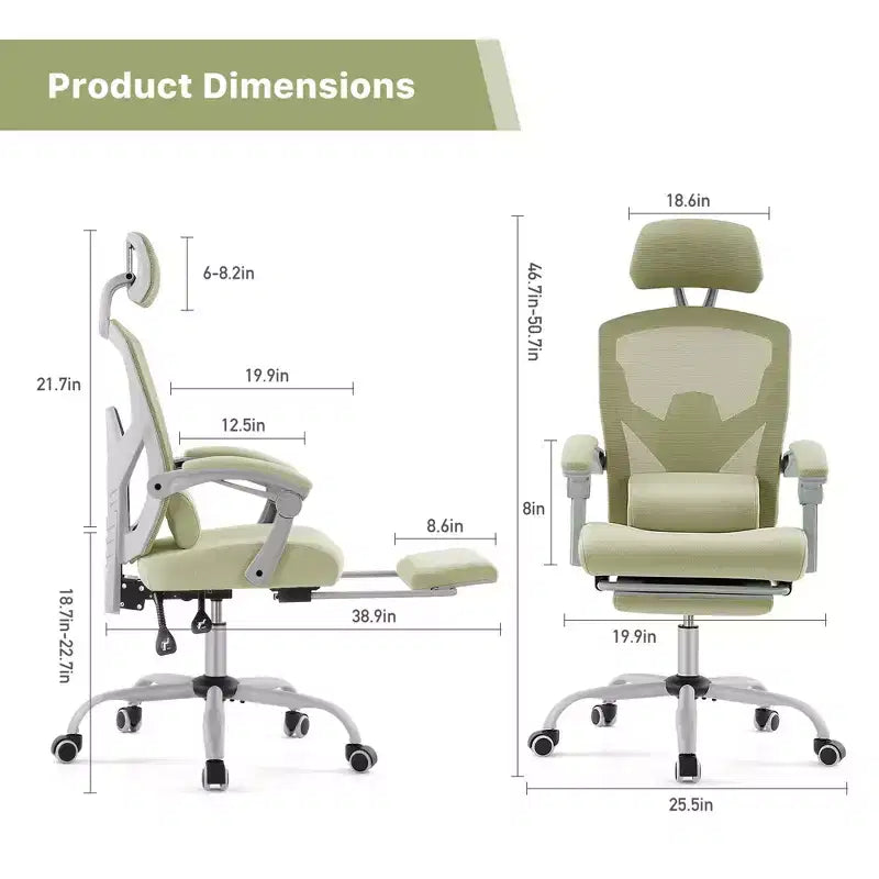 JIONJOY Sedia Gaming Ergonomica in Rete con Poggiapiedi - Reclinabile da 90 a 135 Gradi, Supporto Lombare e Poggiatesta Regolabili
