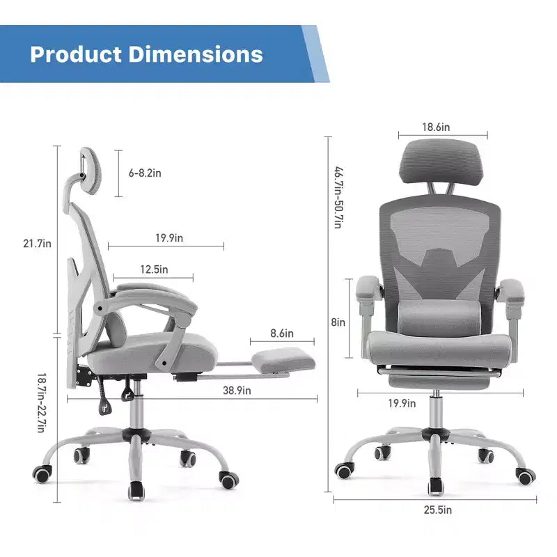 JIONJOY Sedia Gaming Ergonomica in Rete con Poggiapiedi - Reclinabile da 90 a 135 Gradi, Supporto Lombare e Poggiatesta Regolabili