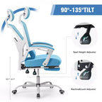 JIONJOY Sedia Gaming Ergonomica in Rete con Poggiapiedi - Reclinabile da 90 a 135 Gradi, Supporto Lombare e Poggiatesta Regolabili