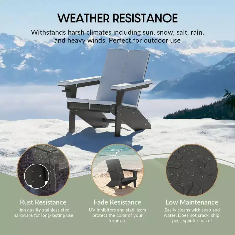 WestinTrends Riviera Set da 4 Pezzi per Esterno in HDPE con Sedie Adirondack Moderne, Poggiapiedi Pieghevoli da Patio e Portabicchieri