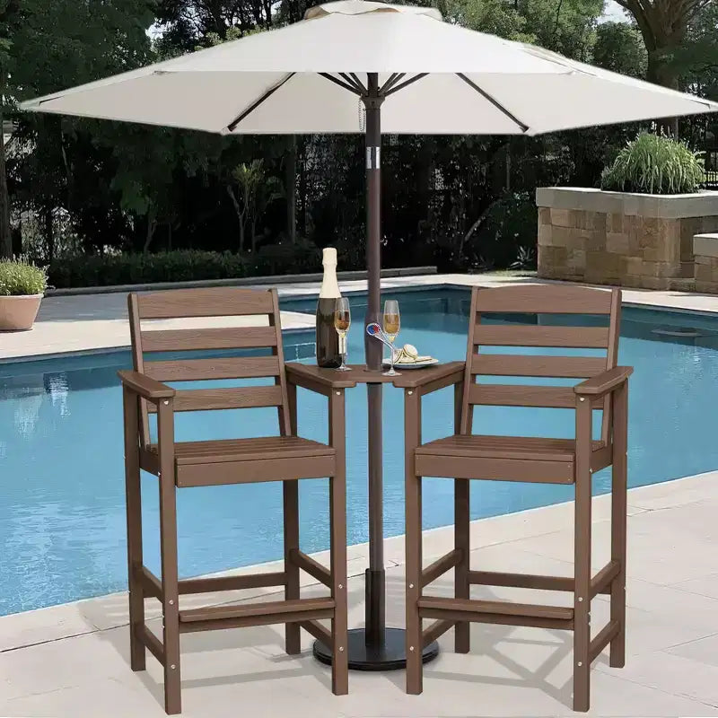 Hyleory HDPE Adirondack Bar Height Loveseat with Built-In Side Table, 2-Person Outdoor Double Chair