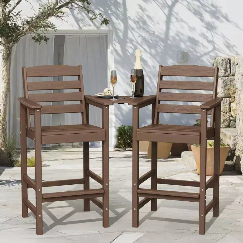 Hyleory HDPE Adirondack Bar Height Loveseat with Built-In Side Table, 2-Person Outdoor Double Chair