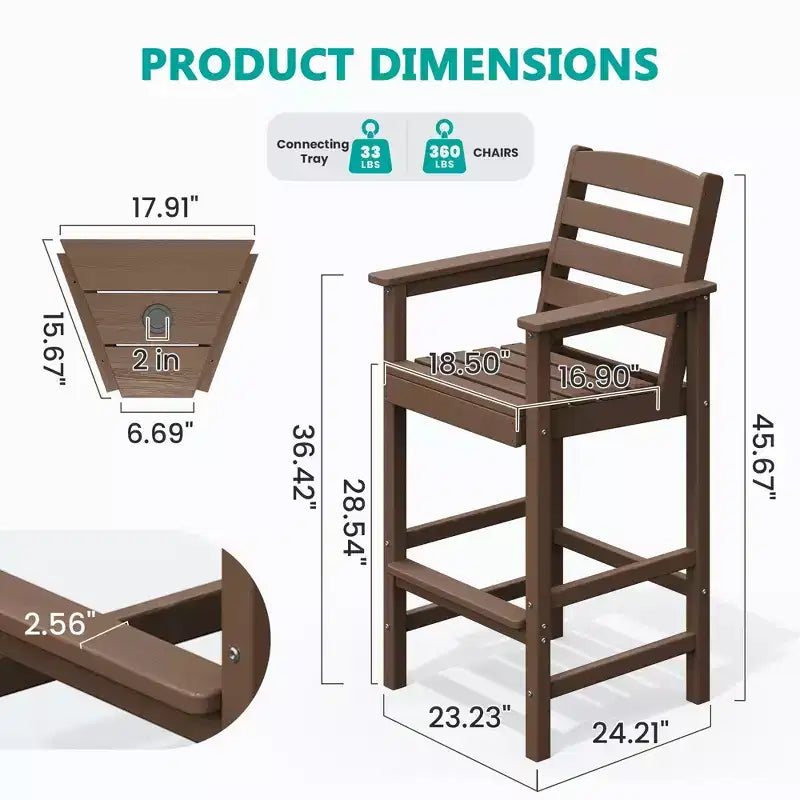 Hyleory HDPE Adirondack Bar Height Loveseat with Built-In Side Table, 2-Person Outdoor Double Chair