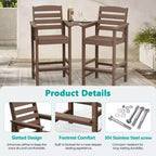 Hyleory HDPE Adirondack Bar Height Loveseat with Built-In Side Table, 2-Person Outdoor Double Chair