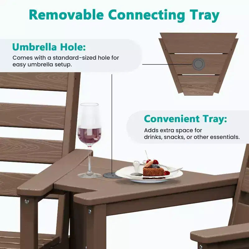 Hyleory HDPE Adirondack Bar Height Loveseat with Built-In Side Table, 2-Person Outdoor Double Chair