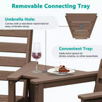 Hyleory HDPE Adirondack Bar Height Loveseat with Built-In Side Table, 2-Person Outdoor Double Chair