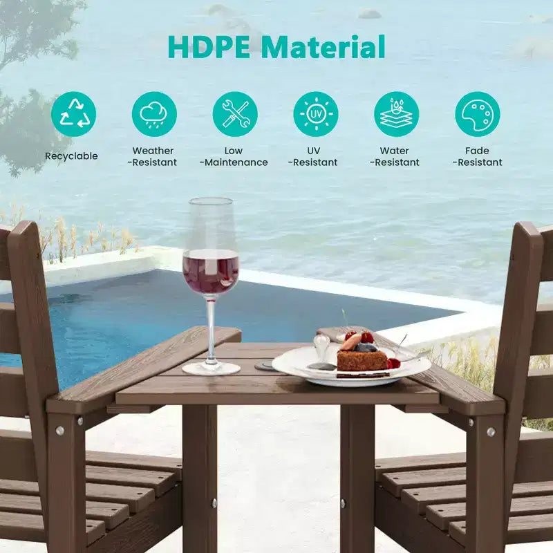 Hyleory HDPE Adirondack Bar Height Loveseat with Built-In Side Table, 2-Person Outdoor Double Chair