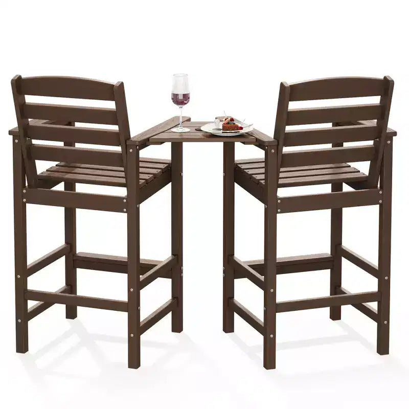 Hyleory HDPE Adirondack Bar Height Loveseat with Built-In Side Table, 2-Person Outdoor Double Chair