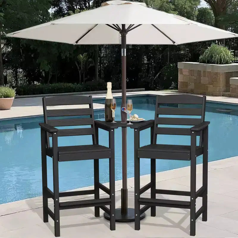 Hyleory HDPE Adirondack Bar Height Loveseat with Built-In Side Table, 2-Person Outdoor Double Chair