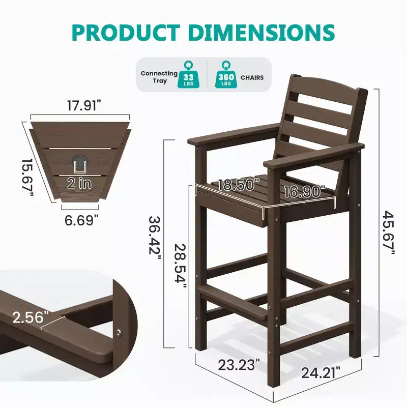 Hyleory HDPE Adirondack Bar Height Loveseat with Built-In Side Table, 2-Person Outdoor Double Chair