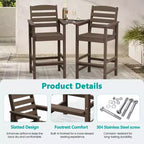 Hyleory HDPE Adirondack Bar Height Loveseat with Built-In Side Table, 2-Person Outdoor Double Chair