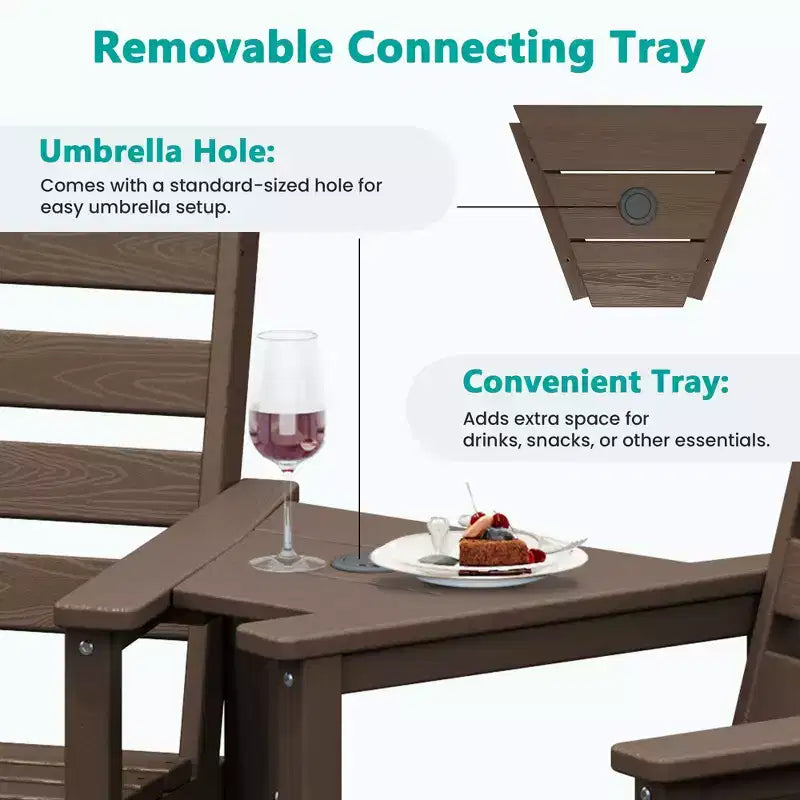 Hyleory HDPE Adirondack Bar Height Loveseat with Built-In Side Table, 2-Person Outdoor Double Chair