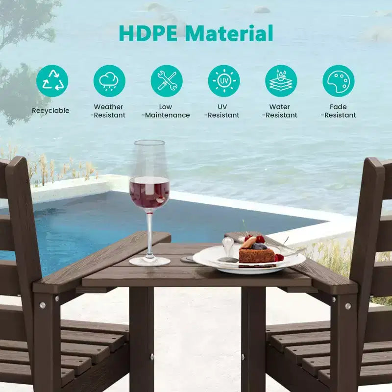 Hyleory HDPE Adirondack Bar Height Loveseat with Built-In Side Table, 2-Person Outdoor Double Chair