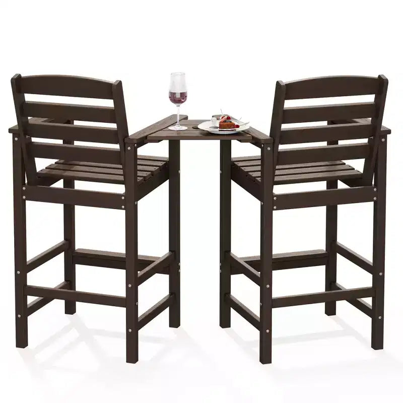 Hyleory HDPE Adirondack Bar Height Loveseat with Built-In Side Table, 2-Person Outdoor Double Chair