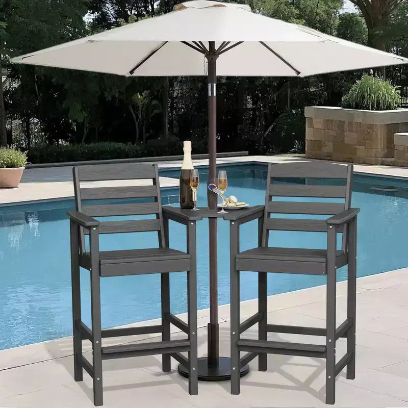 Hyleory HDPE Adirondack Bar Height Loveseat with Built-In Side Table, 2-Person Outdoor Double Chair