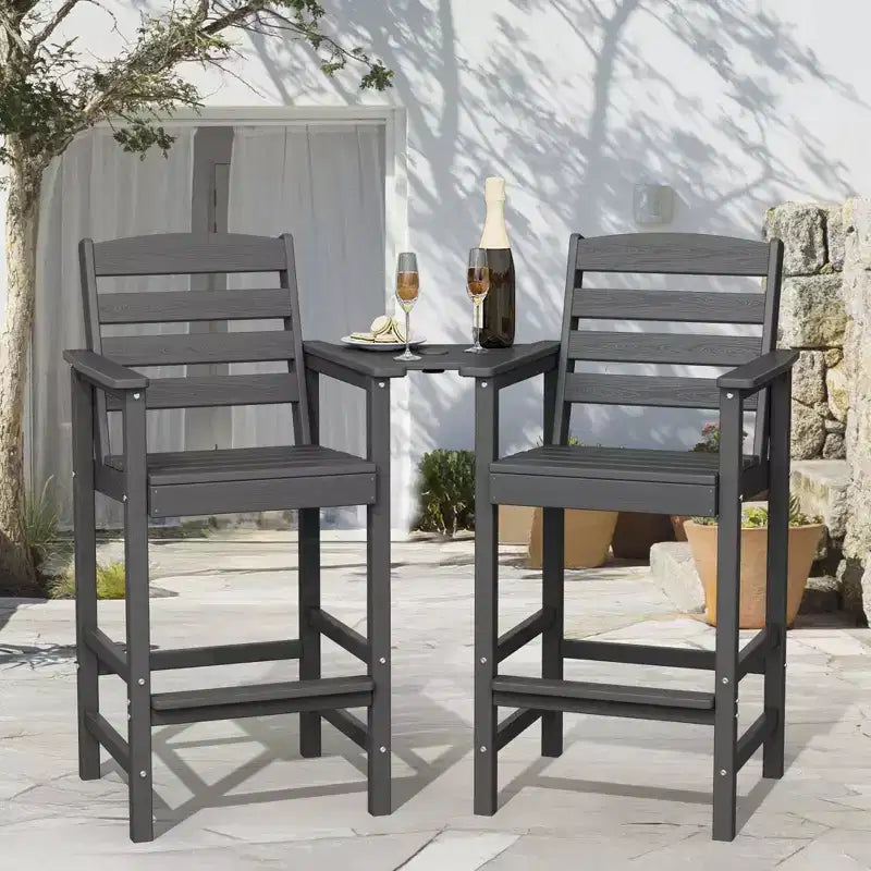 Hyleory HDPE Adirondack Bar Height Loveseat with Built-In Side Table, 2-Person Outdoor Double Chair