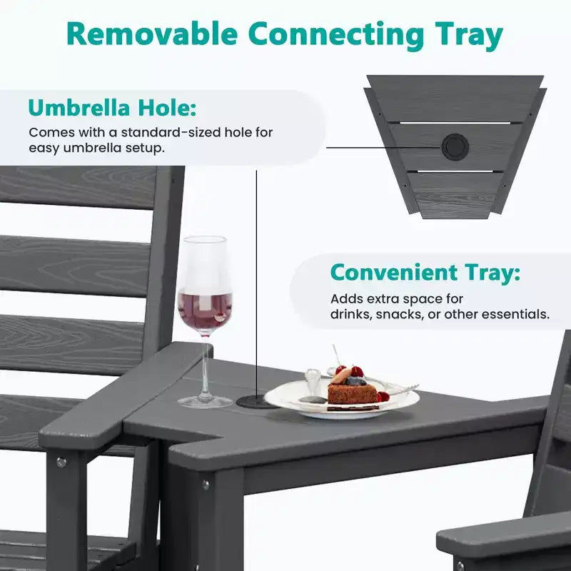 Hyleory HDPE Adirondack Bar Height Loveseat with Built-In Side Table, 2-Person Outdoor Double Chair