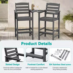Hyleory HDPE Adirondack Bar Height Loveseat with Built-In Side Table, 2-Person Outdoor Double Chair