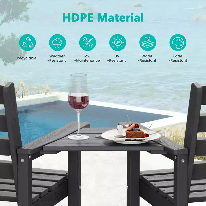 Hyleory HDPE Adirondack Bar Height Loveseat with Built-In Side Table, 2-Person Outdoor Double Chair